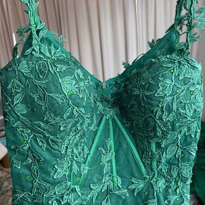 A-line floral gown DARK GREEN with vine applique and exquisite details